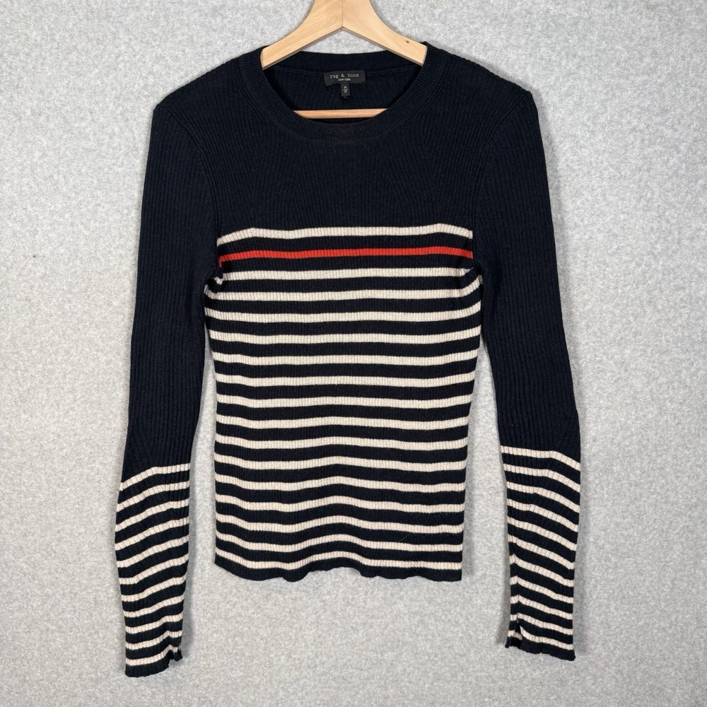 Rag & Bone Kate Cashmere Striped Sweater Womens Medium Navy Pullover